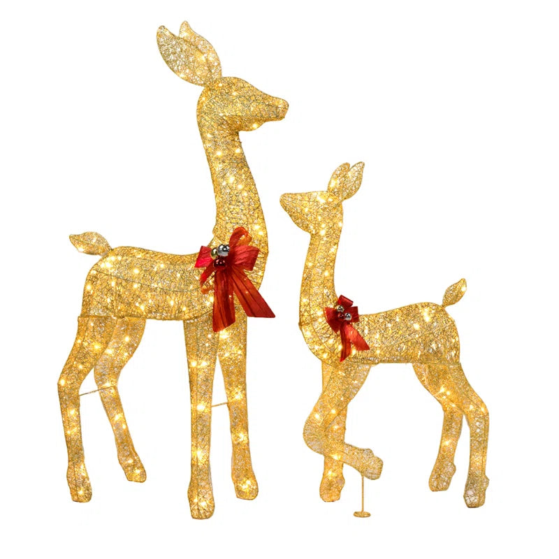 Gold Lighted Reindeer Family Set Christmas Decor