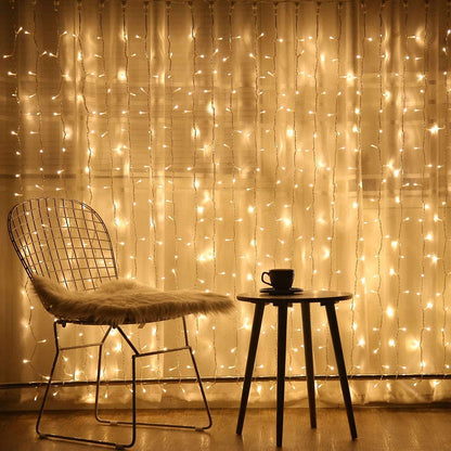 Hanging Window Curtain Lights 9.8 Feet Dimmable and Connectable with 300 Led, Remote, 8 Lighting Modes, Timer for Bedroom Wall Party Indoor Outdoor Decor, Warm White (Curtain Is Not Included)