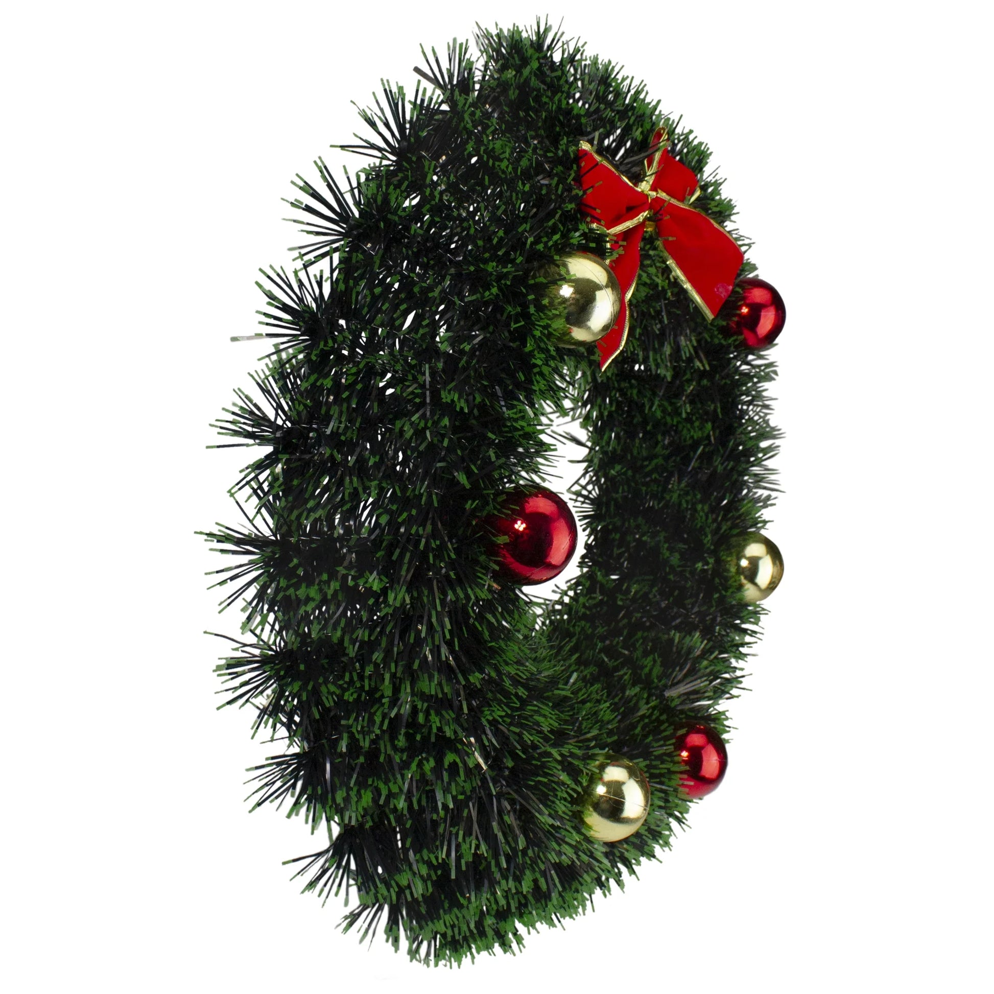 17-Inch Green Tinsel Artificial Christmas Wreath with Bow - Unlit