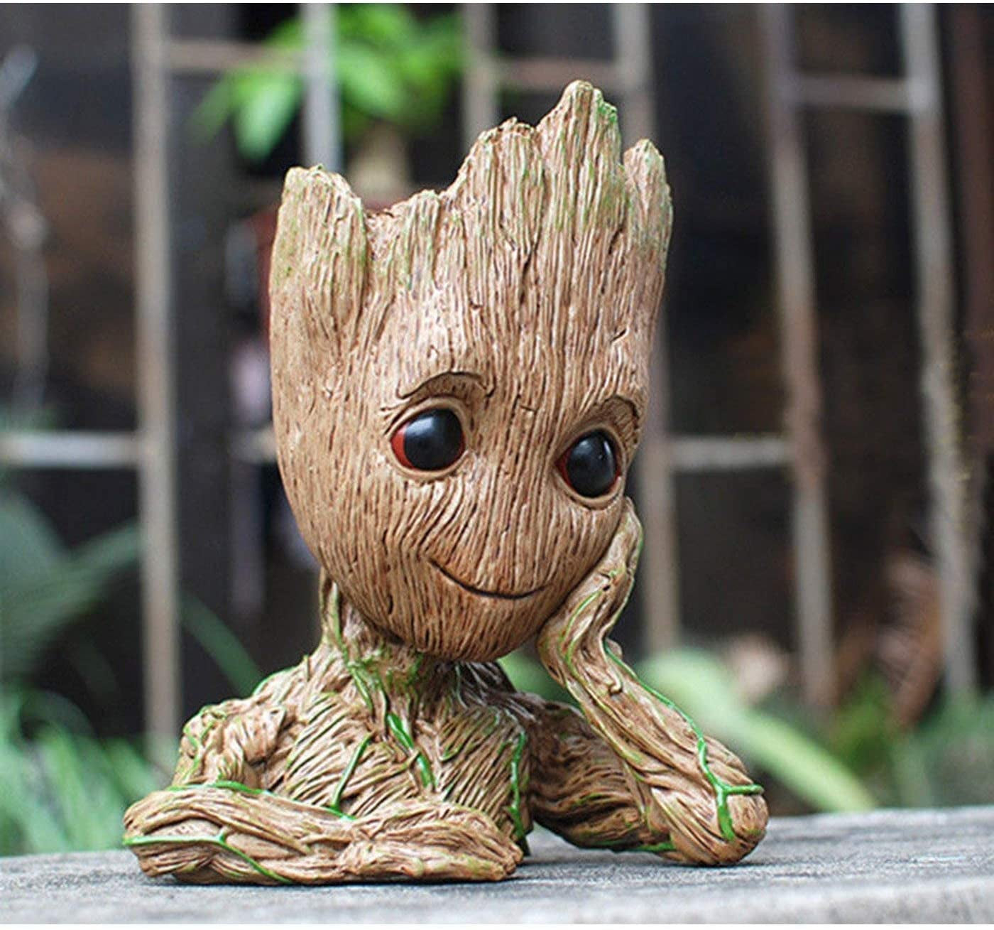 Baby Groot Pen Pot Tree Man Pens Holder or Flower Pot with Drainage Hole Perfect for a Tiny Succulents Plants 6" (Grayish Brown)